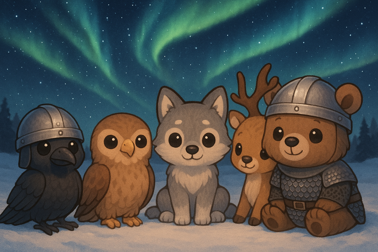 Compagnons vikings historiquement corrects sous les aurores boréales
